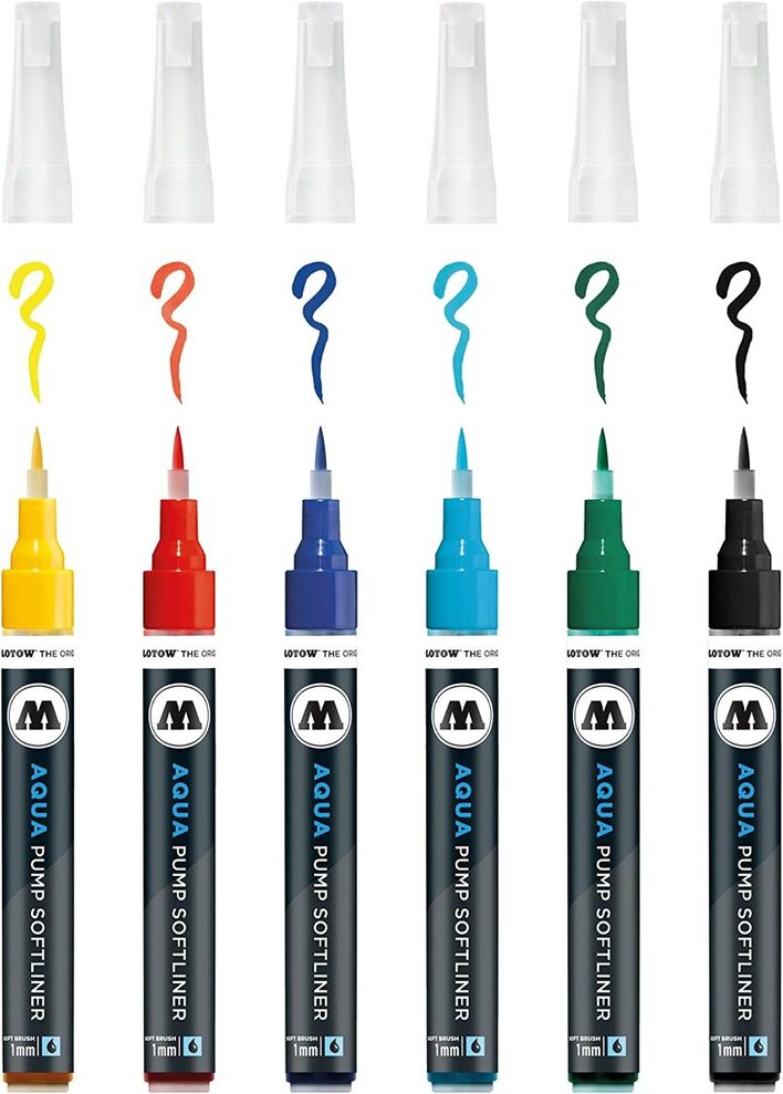 Molto Aqua Ink Soft Liner Pump Set (Set 1, 6 Pens)