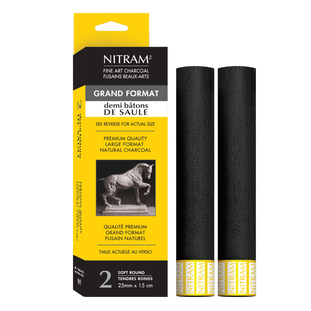 Nitram 2 Charcoal Sticks Round 25mm Extra Soft
