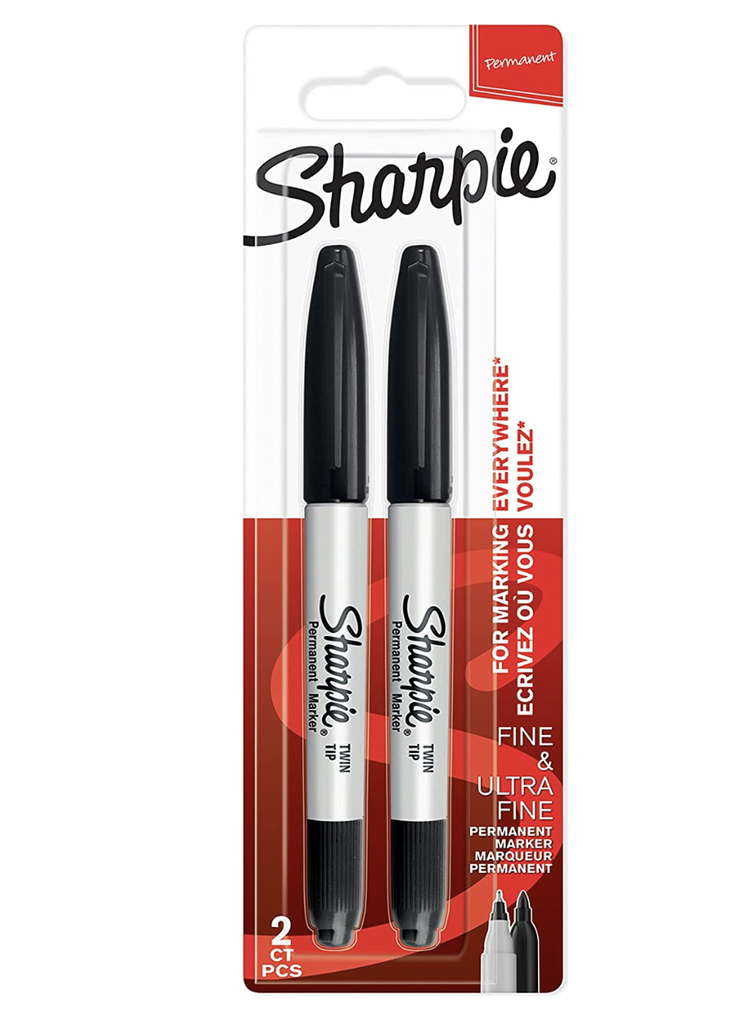 Sharpie Permanent Markers Twin Tip Black 2Pcs