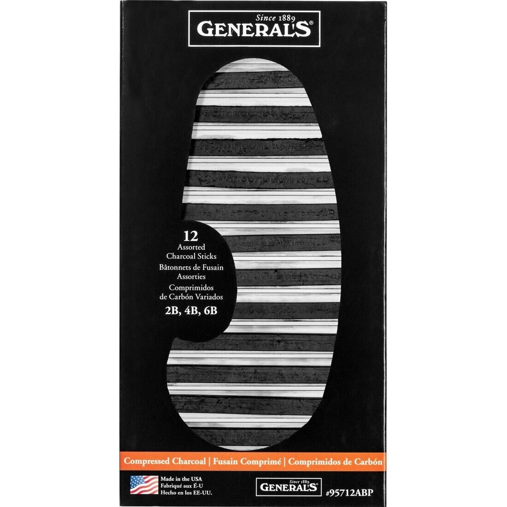 [044974957120] Generals 12 Assorted Charcoal Sticks 2b,4b,6b