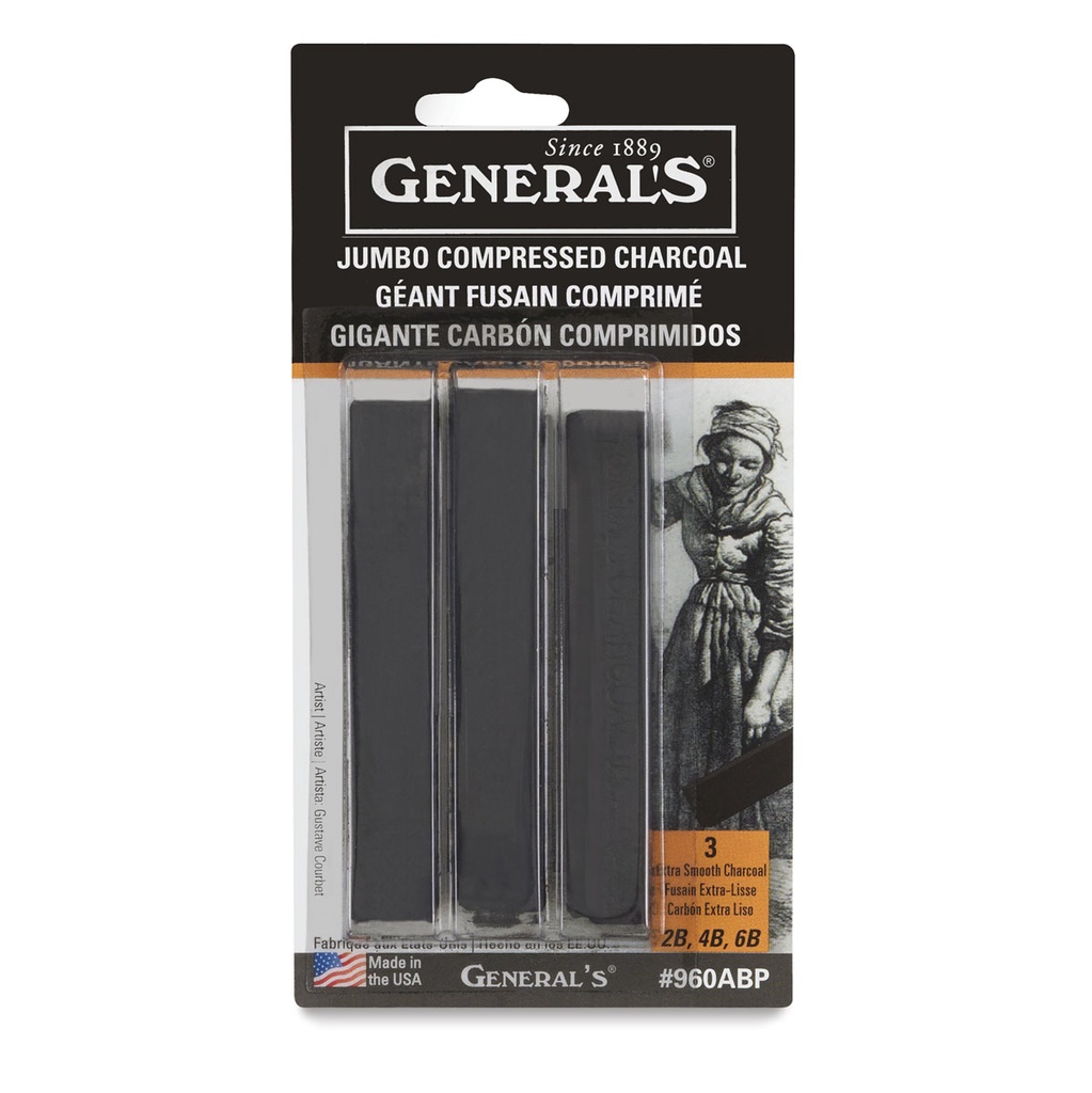 [044974096003] Generals 3 Compressed Charcoal Sticks 2b,4b,6b