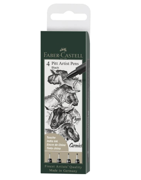 Faber Castell 4 Pitt Artist Pens Black 0.1, 0.3, 0.5, 0.7